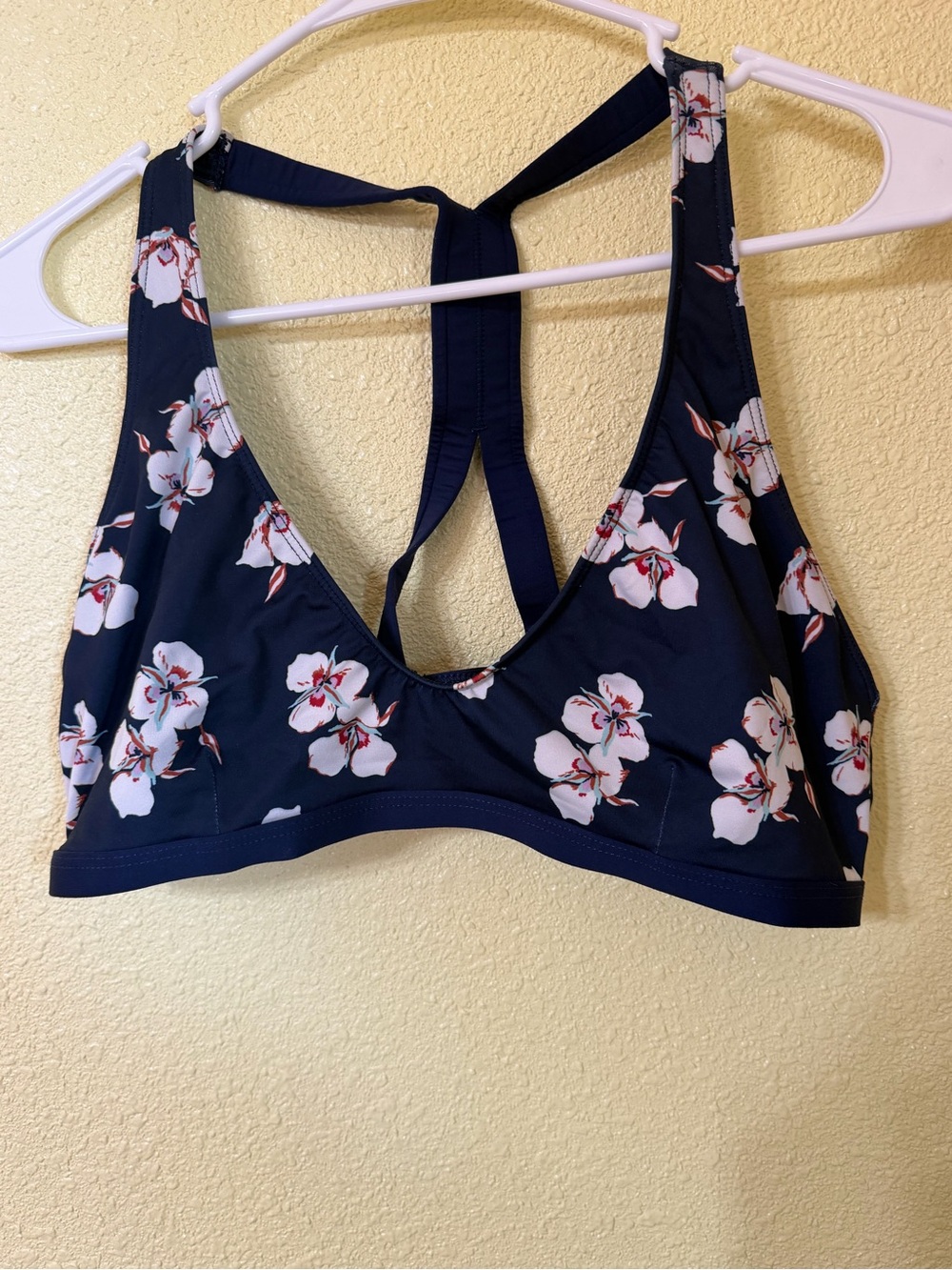 Patagonia Navy Floral Bikini Top with White Blossoms